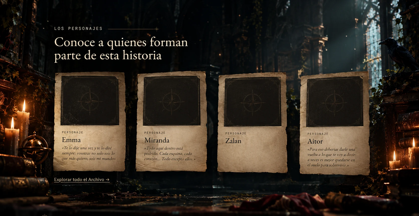 Los personajes: Emma, Miranda, Zalan y Aitor.